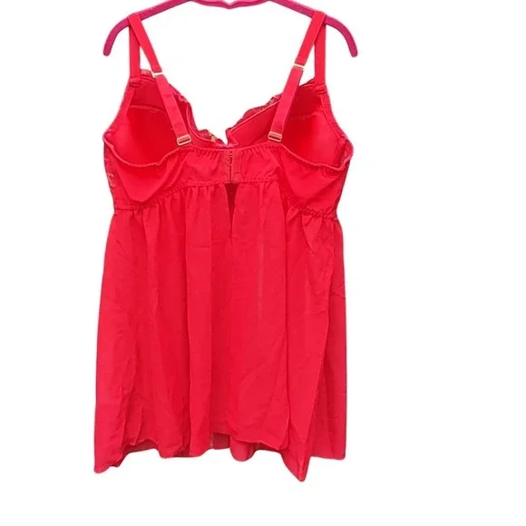 CACIQUE Plus Size Teddy Underwire Red Lace Nightie Babydoll Lingerie 42DDD NWOT - Picture 2 of 12